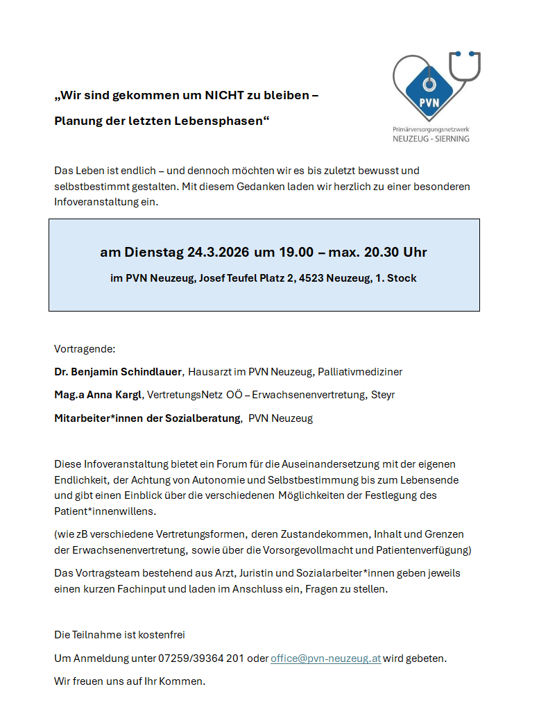 Vortag " Wir sind gekommen um NICHT zu bleiben" Planung der letzten Lebensphase